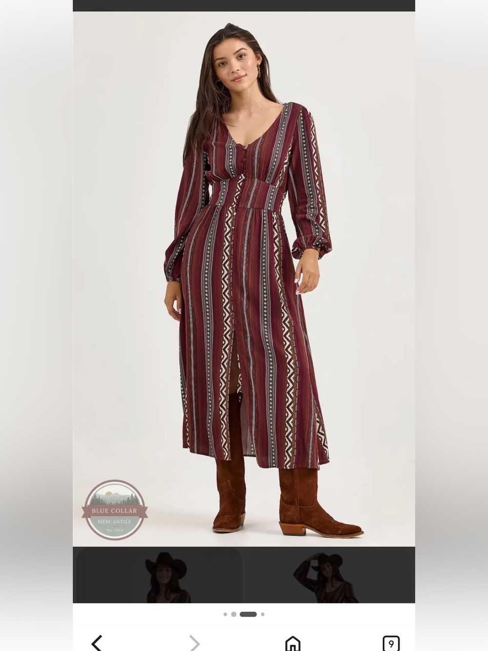 Wrangler Burgundy Striped V-Neck Maxi Dress